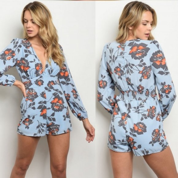 Light Blue Floral Romper - Picture 2 of 2